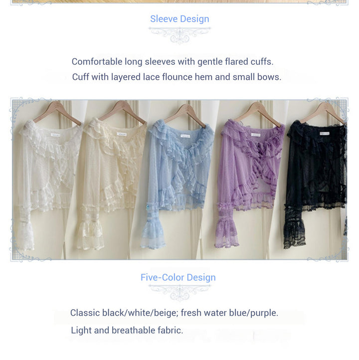 With PUJI~Flower Visage~Summer Lolita Sheer Cardigan with Rose Brooch 42927:758774