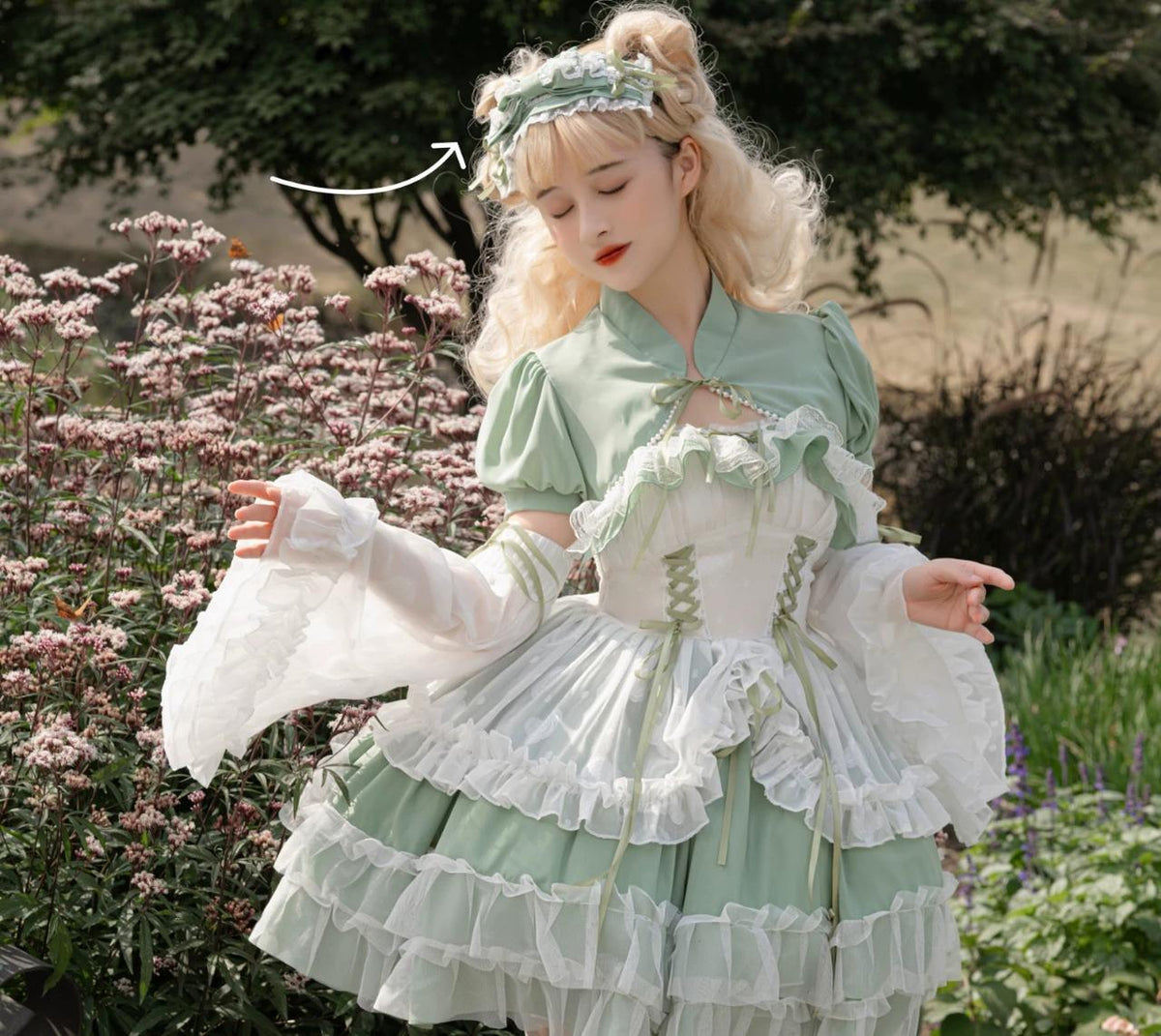 Toting Basil - Plus Size Wedding Lolita Dress Set, Green Bridal (2XL 3XL 4XL L M S XL) 37156:874707