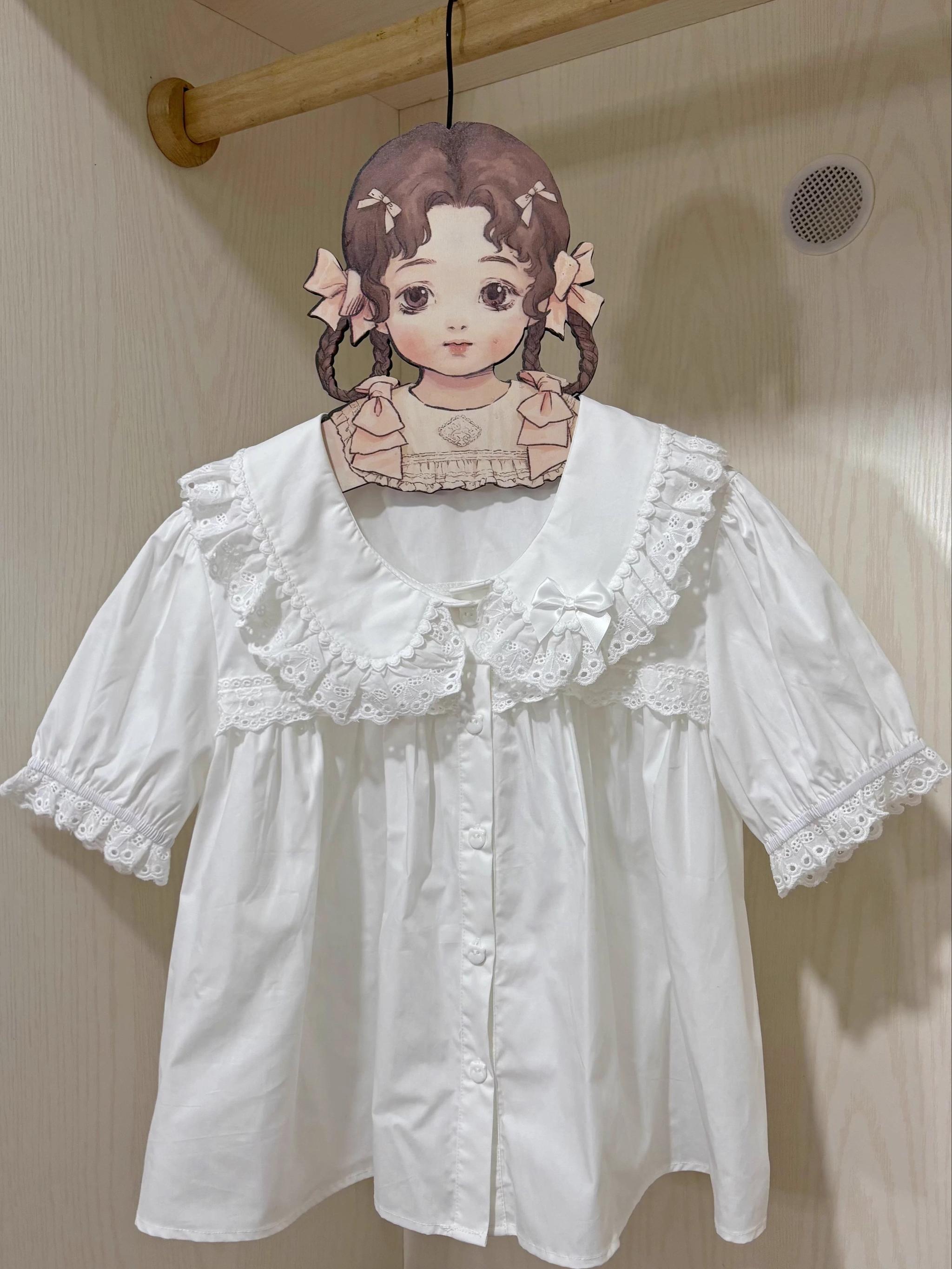 MeowMeow - Rabbit Box - Cotton Peter-pan Collar Lolita Blouse White Short-sleeve Shirt S