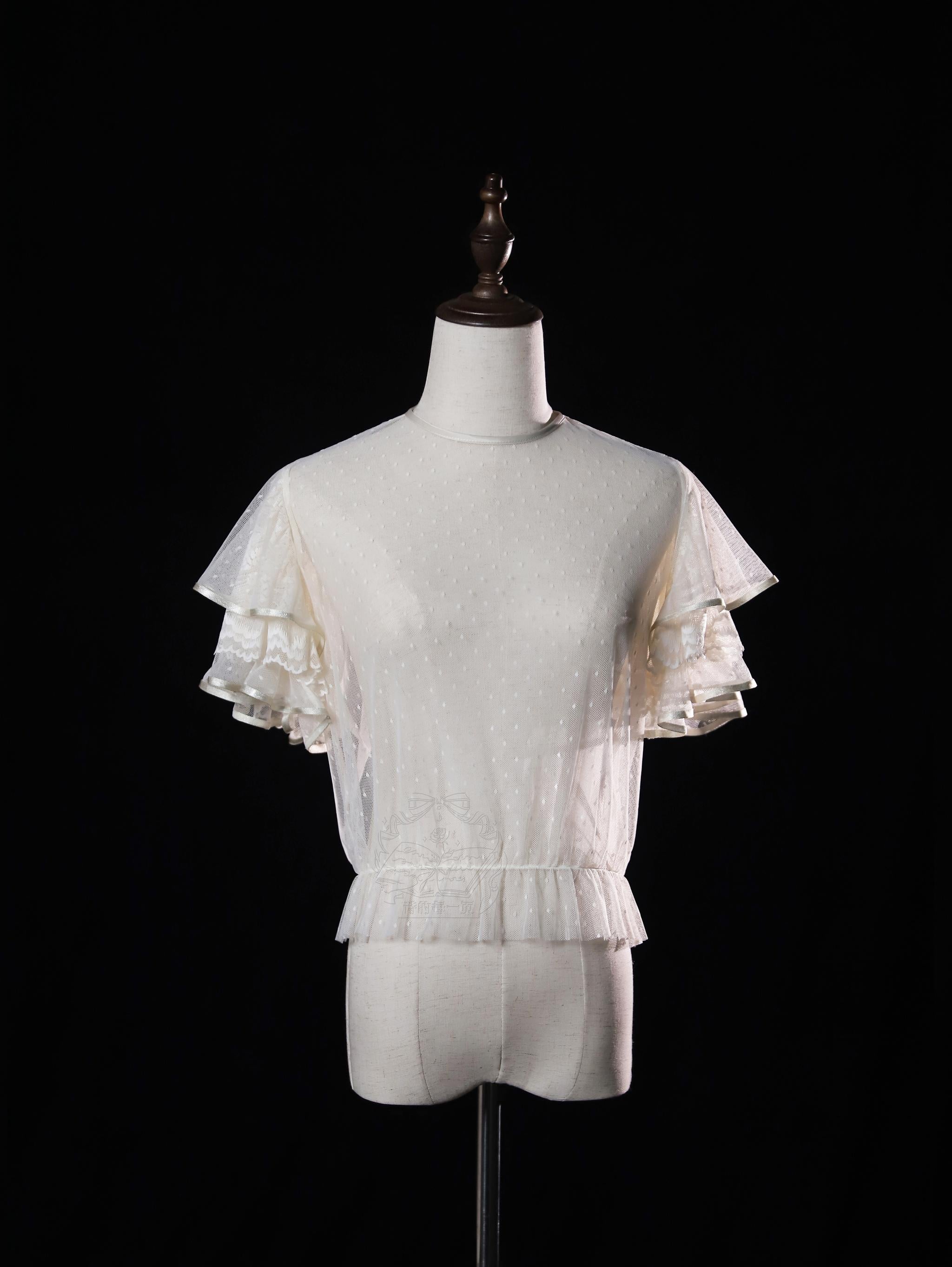 Moonlight Ode - Classic Lolita Lace Halter-neck Blouse & Tulle Skirt Set (Large Small) 45447:849180