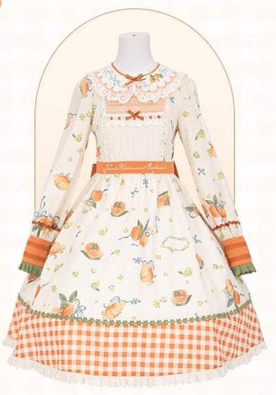 Flower and Pearl Box~Persimmon~Autumn Persimmon Print Lolita OP JSK SK Dress XS Doll Collar OP 