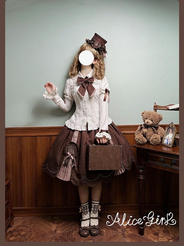 Alice Girl - Bear Chocolate Slab - Classic Lolita Slim Fit Shirt, Back Lace-up 44312:804509