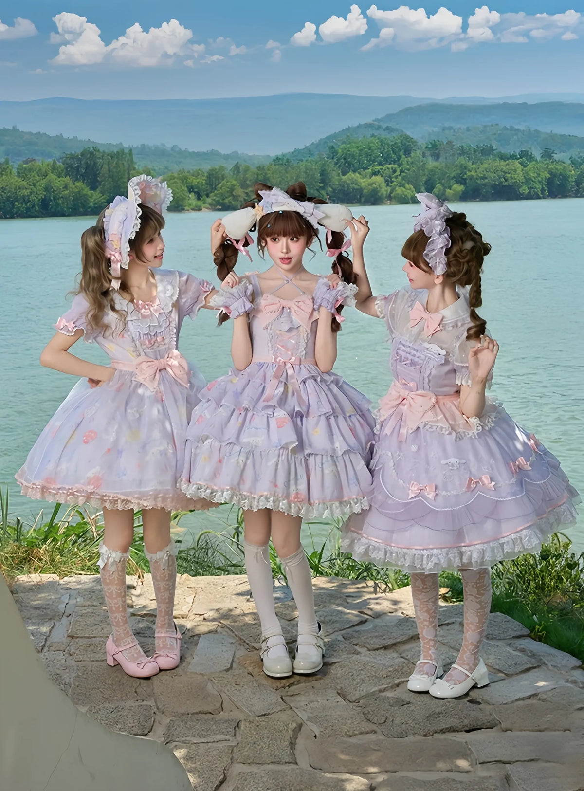 Cinnamoroll Ocean Fantasy - IP Collab Sweet Lolita Tiered JSK & OP Dress, Cinnamoroll Print 45995:871851