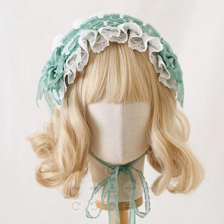 Xiaogui~Mood Limited~Elegant Lolita Headdress Bow Lace KC spring grass green (white lace)