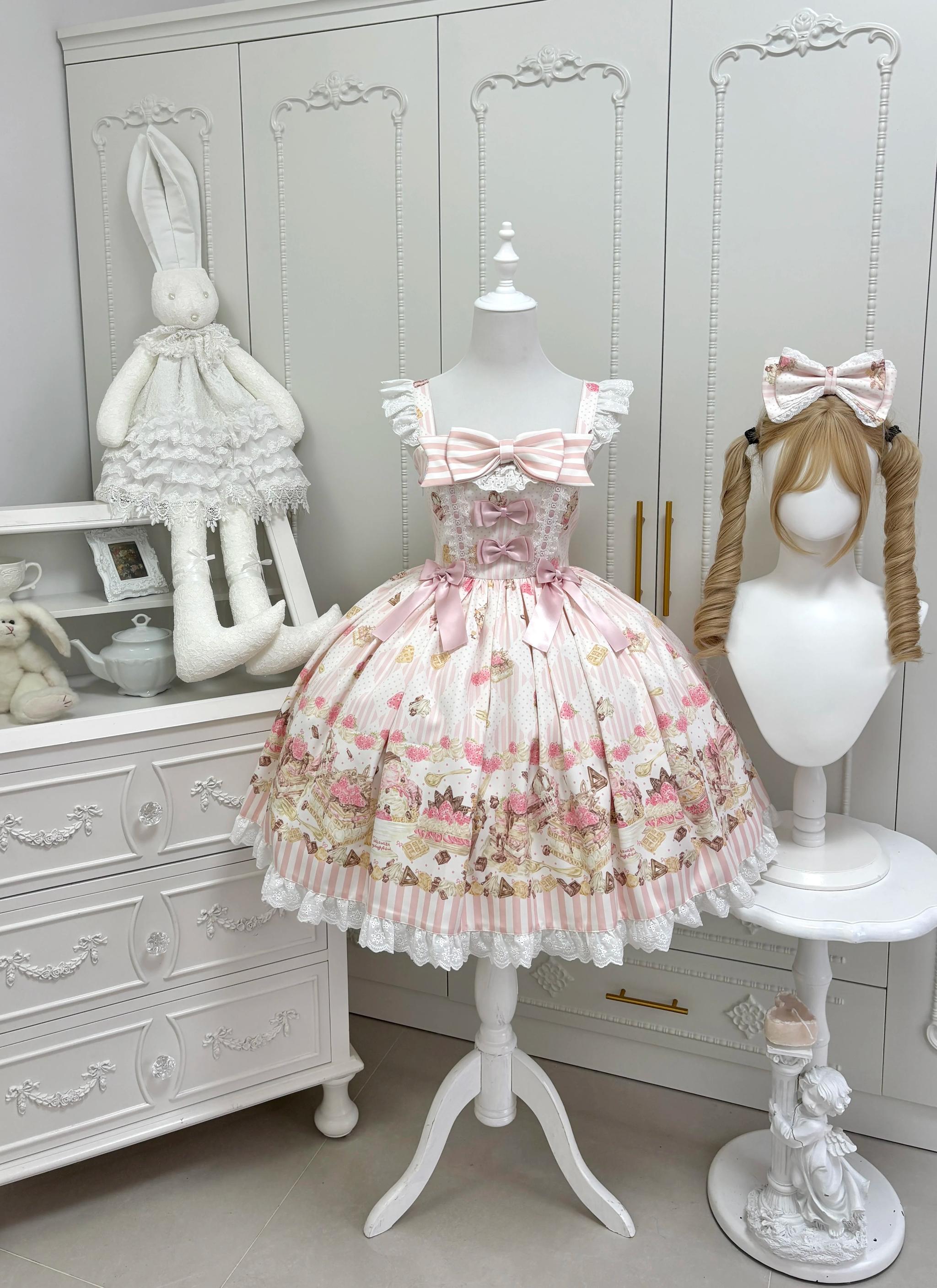 ツ*ナ様 BABY, 花柄 JSK サックス ローズ レース リボン ロリィタ Sweet Lolita JSK, Strawberry Dessert Print