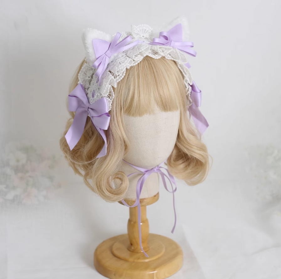 Xiaogui~Sweet and Lovely Lolita Cat Ear Bow Headband light purple cat ear hairband  