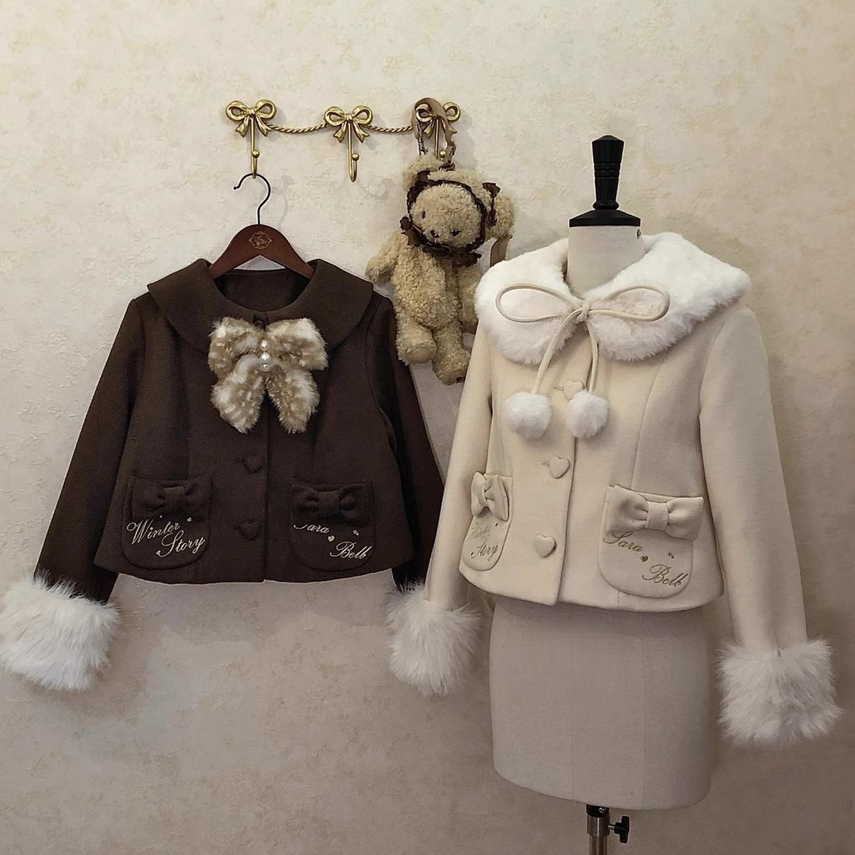 Sara Bell - Winter Story - Winter Kawaii Lolita Short Coat, Detachable Fur Collar 44068:794438