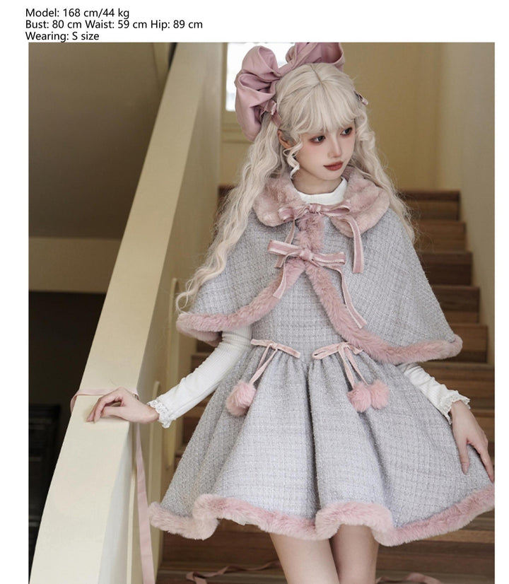 With PUJI~Winter Love Song~Winter Sweet Lolita JSK Suit Plush Cape   