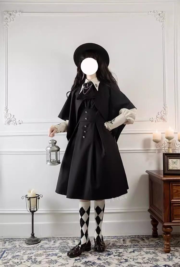 CastleToo~Night Raven Magic~Ouji Lolita Dress Set Prince Suspender Shorts Cape