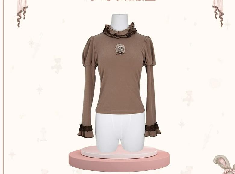 (BFM)Mademoiselle Pearl~Lovely Lolita Dress OP Cloak Blouse SK Set XS Knitted Underwear (Chocolate Color) (L M S XL XS) 31460:362572