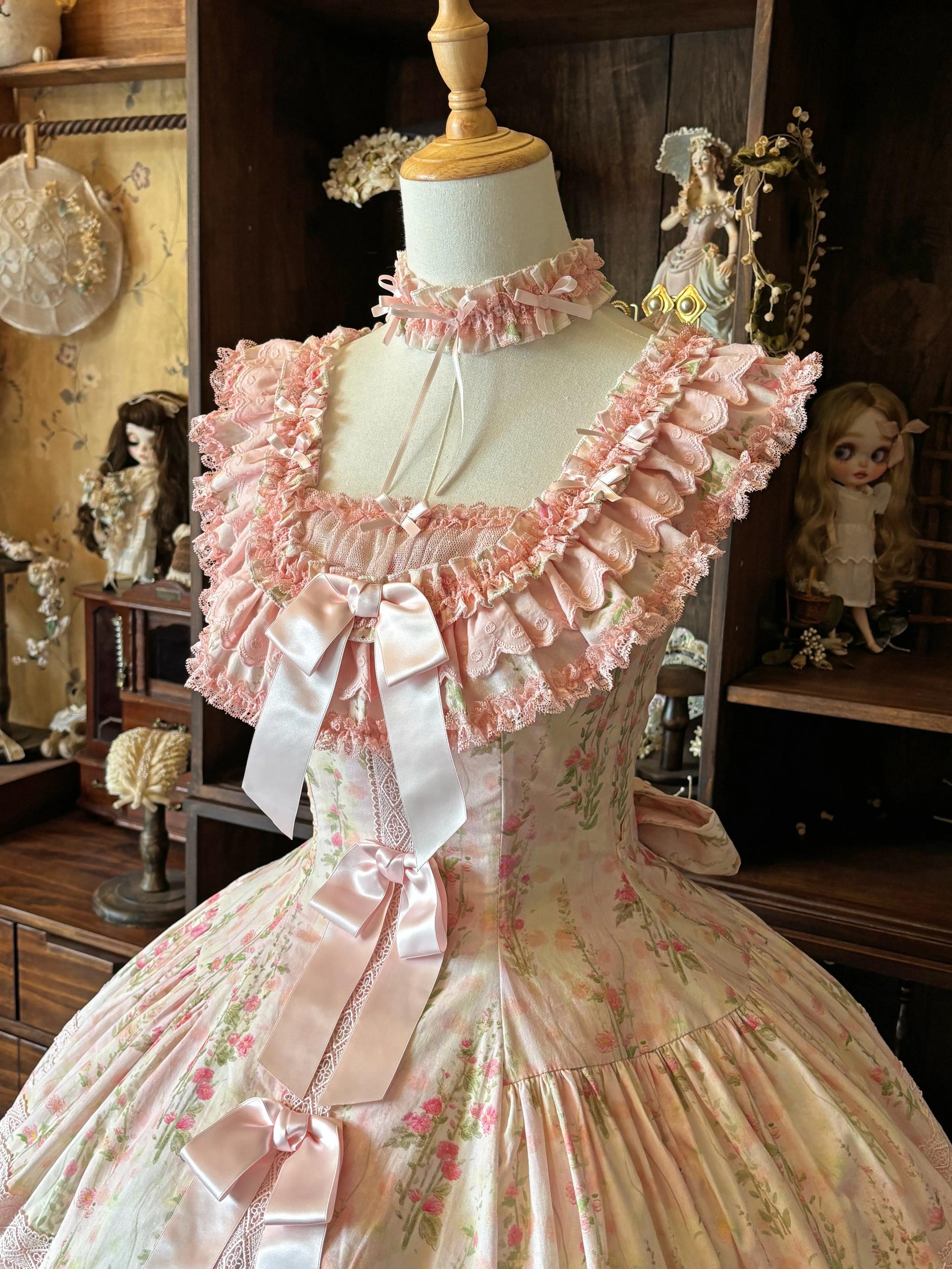 Prologue Rose - Cotton Classic Lolita Pink JSK Dress, Rose Print 45828:864118