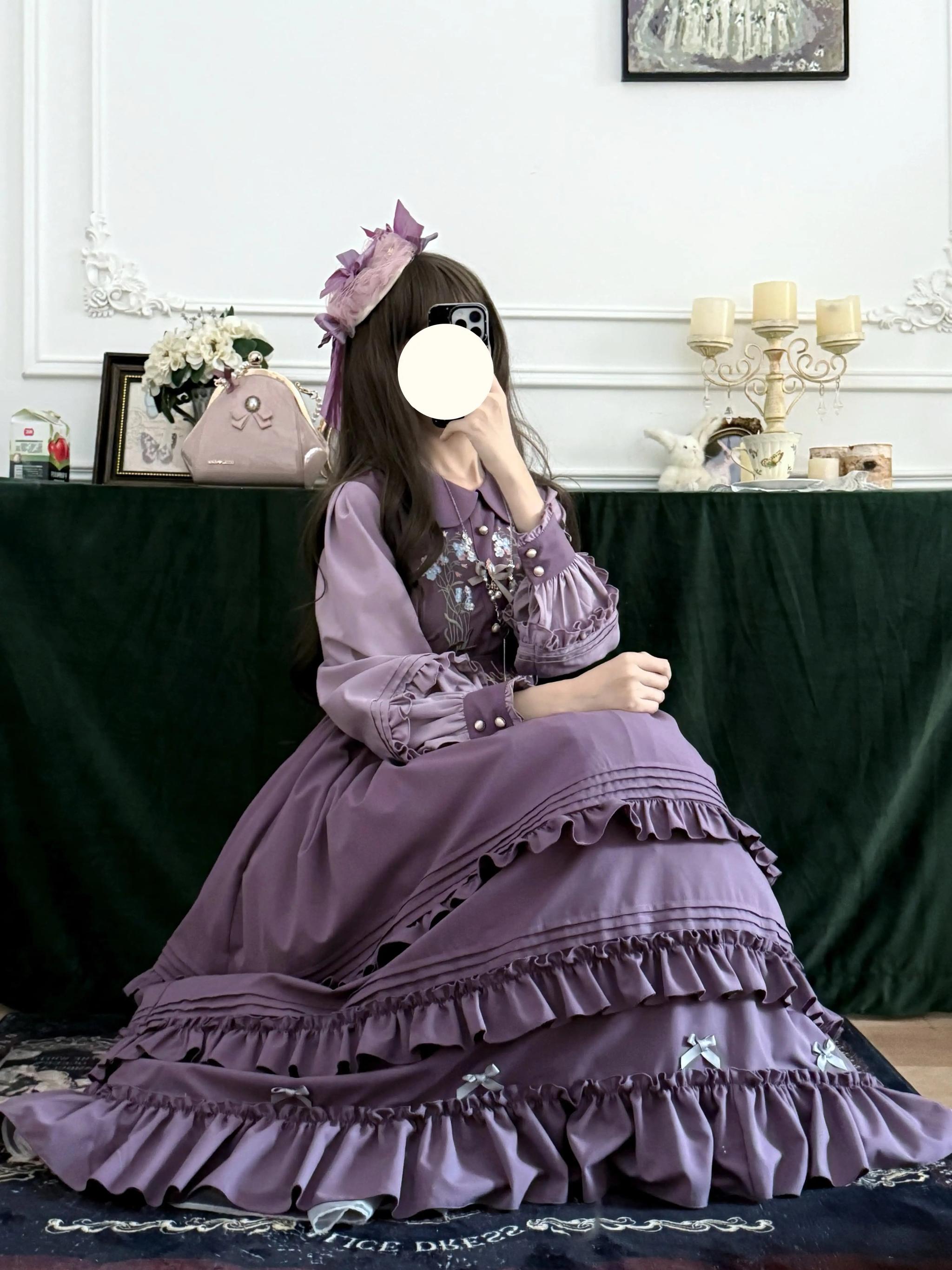 Verdant Name - High-waisted Classic Lolita Dress, Embroidered Bellflower