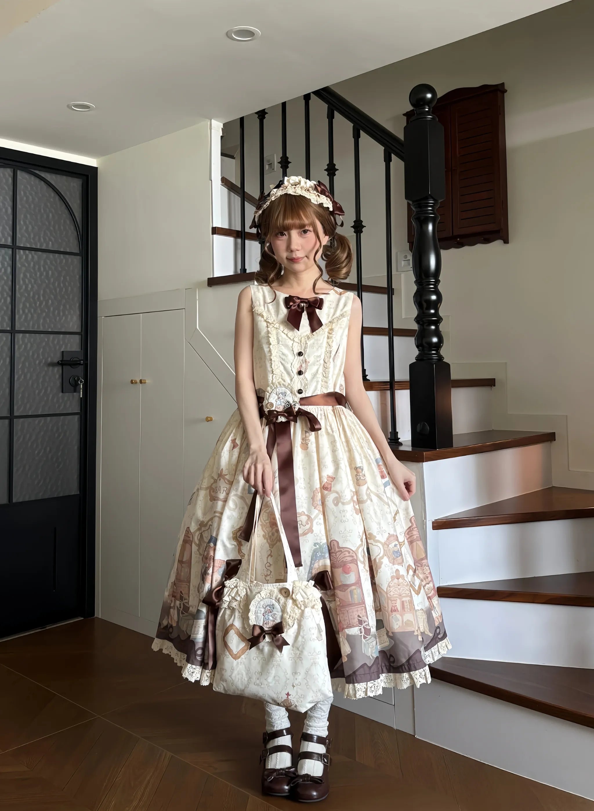 Bron Bear Atelier - Cotton Kawaii Lolita Bear Print Dress, Side Pockets