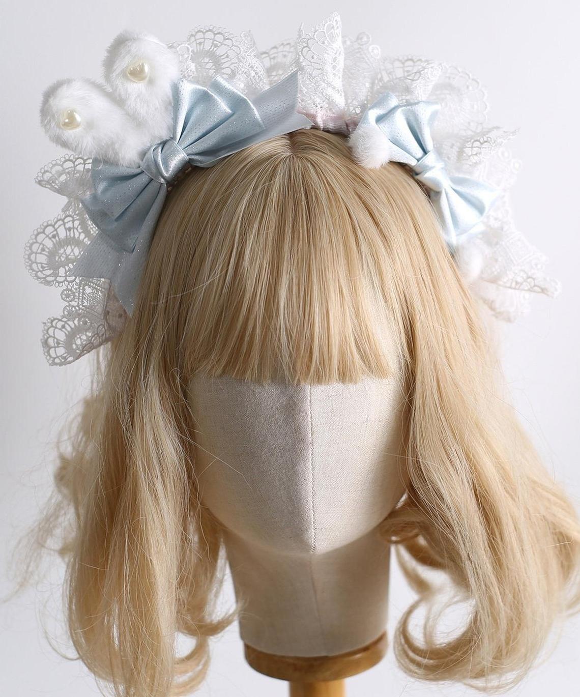 Lolita Headdress, Bunny Ear KC, Embroidered Lace
