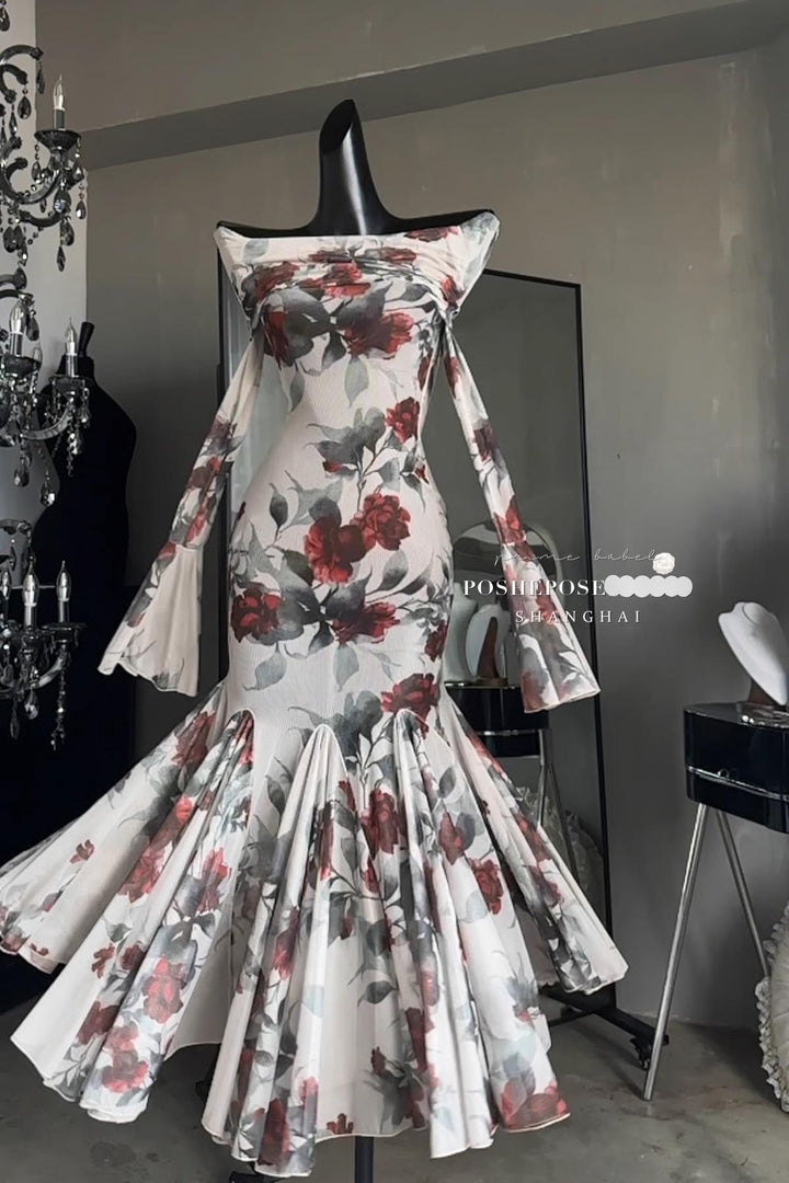 POSHEPOSE~Soaking The Heart In Clarity~Elegant Lolita OP Dress Floral Fishtail Lolita Dress   