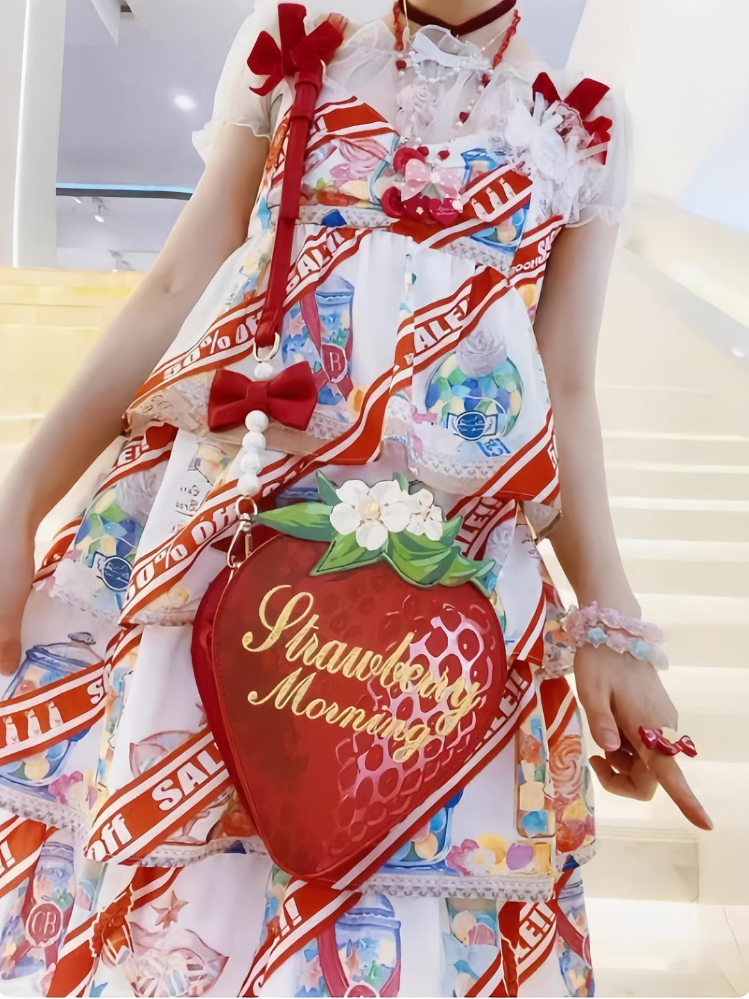 Morning Glory~A Strawberry~Sweet Lolita Crossbody Bag Strawberry Printed Handbag