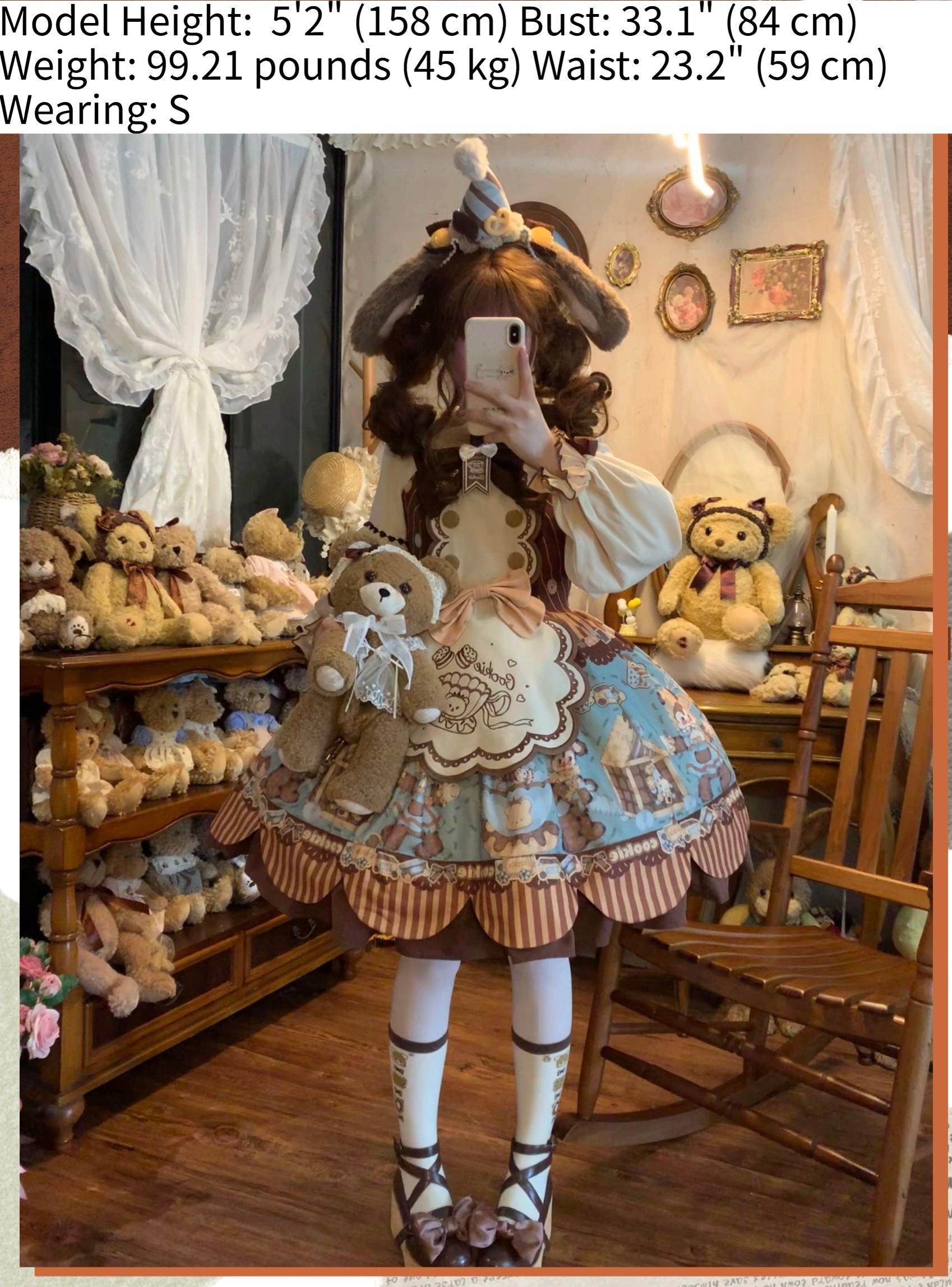 Star Fantasy - Bear Cookies - Kawaii Bear Printed Vintage Lolita Dress 43817:786481