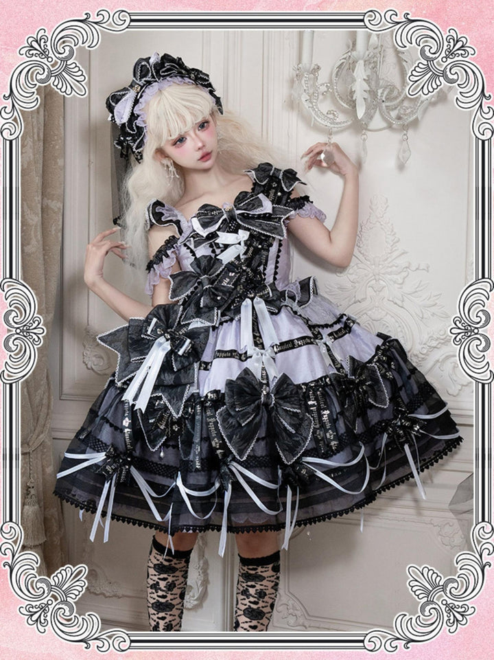 Puppets and Doll - Dream Bow - Bow Decoration Voile Gorgeous Lolita JSK Purple and Black S JSK Only
