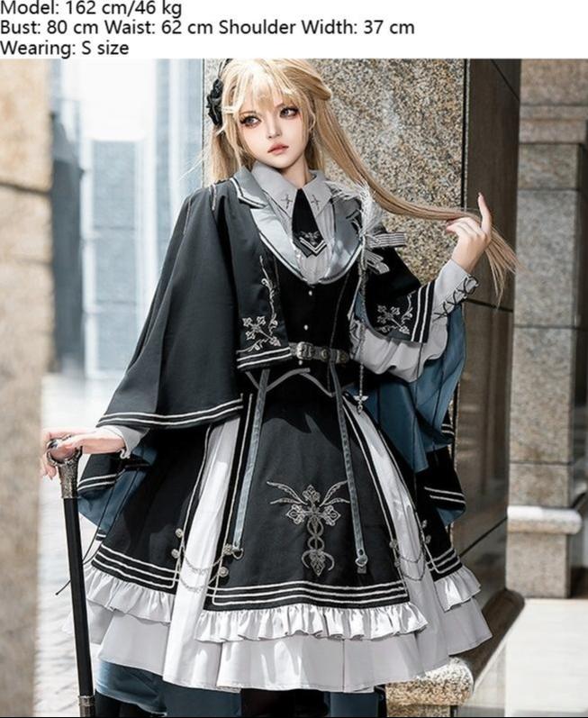 CHUNLV LOLITA~Dark Night Contract~Blue Military Lolita Dress Suit Skirt Elegant OP Cape