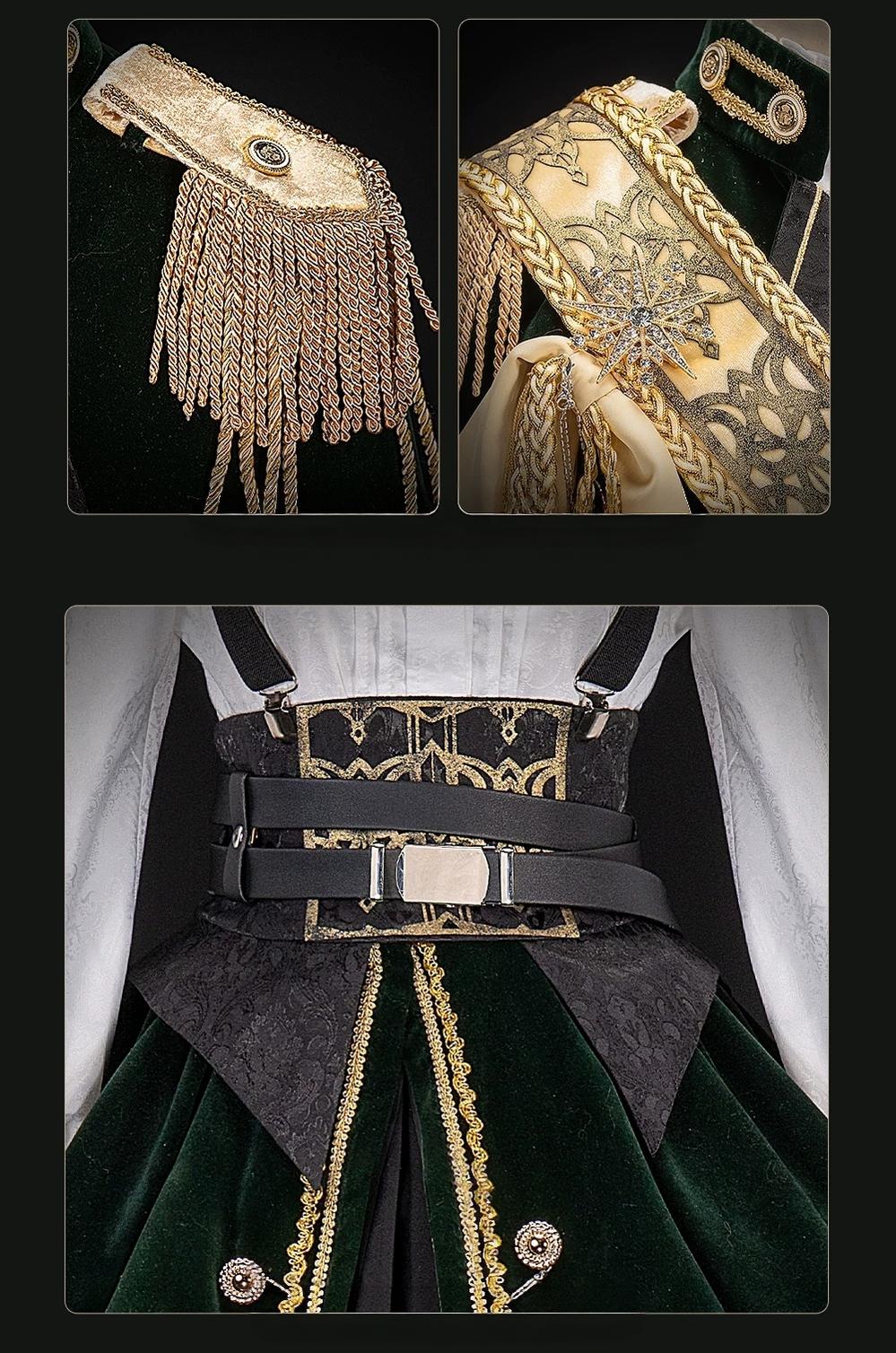 Canticle of Rites - Military Ouji Lolita Jacket & Shorts Set, Detachable Train 46053:873831