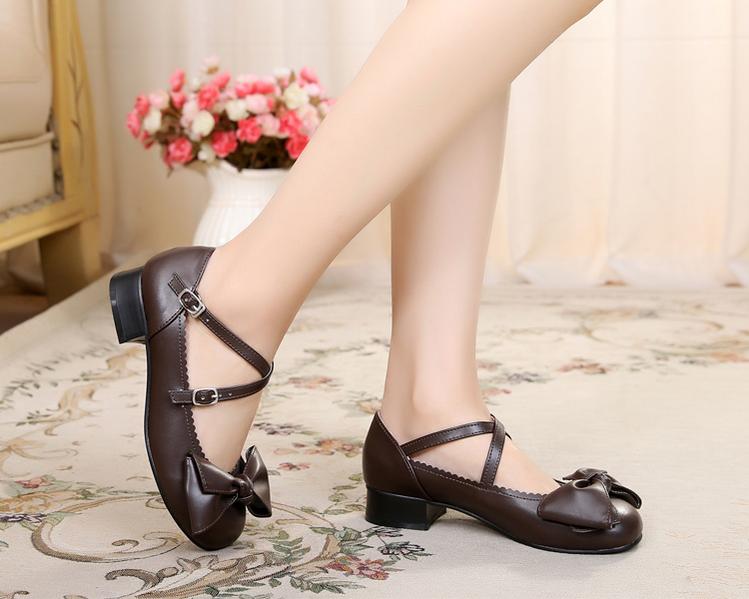 Sosic~Bow and Low Heel Cross Band Lolita Leather Shoes 12944:185510