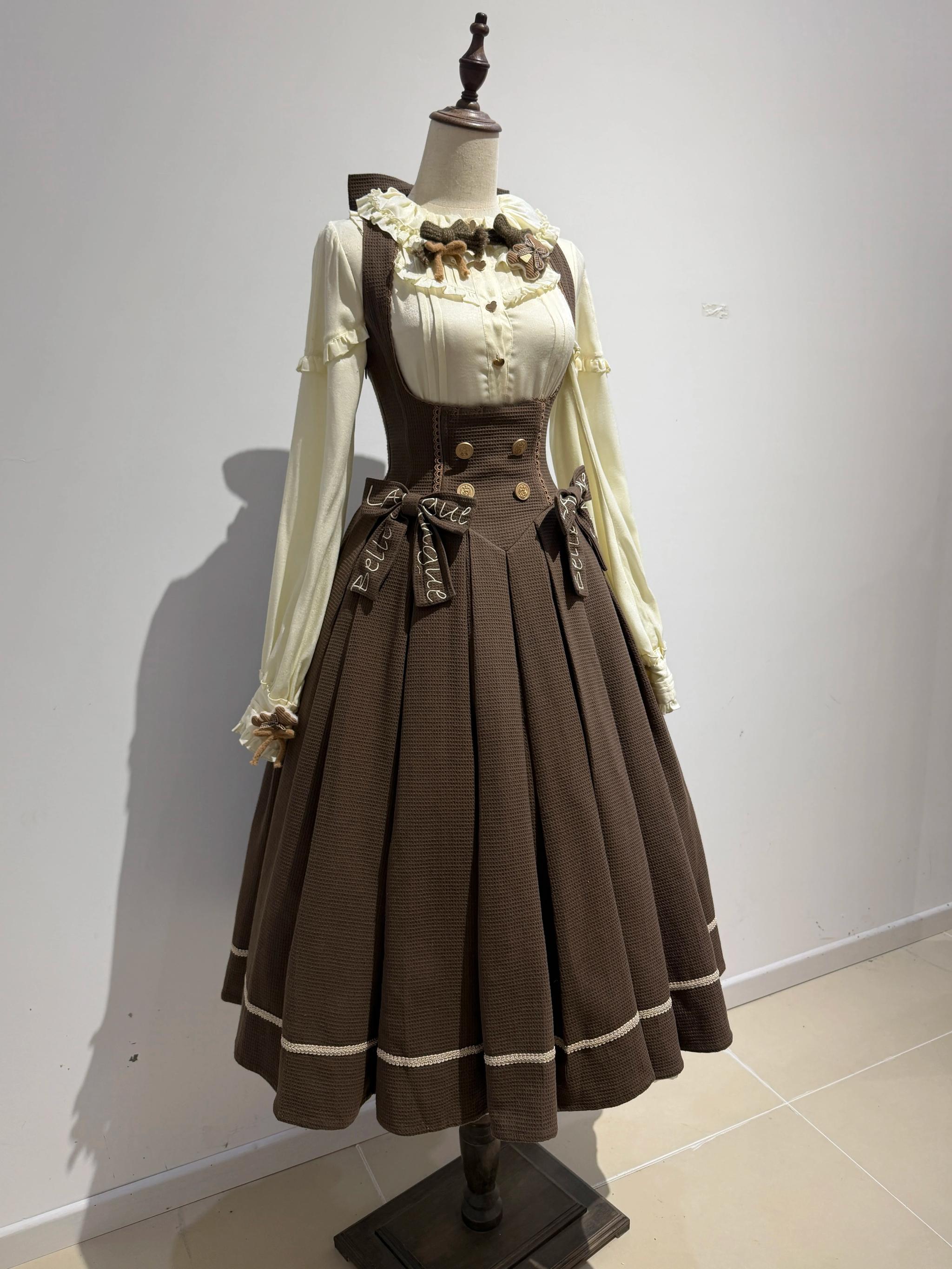 Sweetheart Canelé - Bust-supporting Classic Lolita JSK Dress, Low-waist Long/Chocolate - JSK Only (straight bust-supporting) S