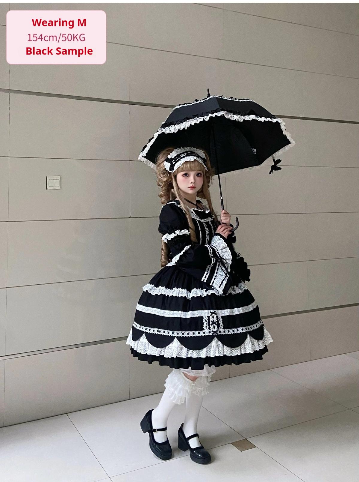 AerialCat~Cream Petals~Old School Lolita OP Tiered Ruffles Cotton Dress 42762:752797