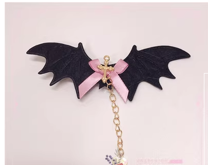 Pearl Rabbit Handmade - Halloween Gothic Lolita Bat Wings Shaped Side Clips dark pink