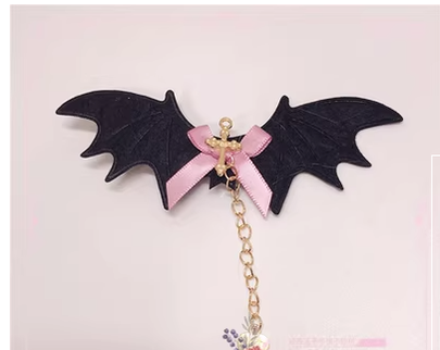 Pearl Rabbit Handmade~Halloween Gothic Lolita Bat Wings Shaped Side Clips dark pink  