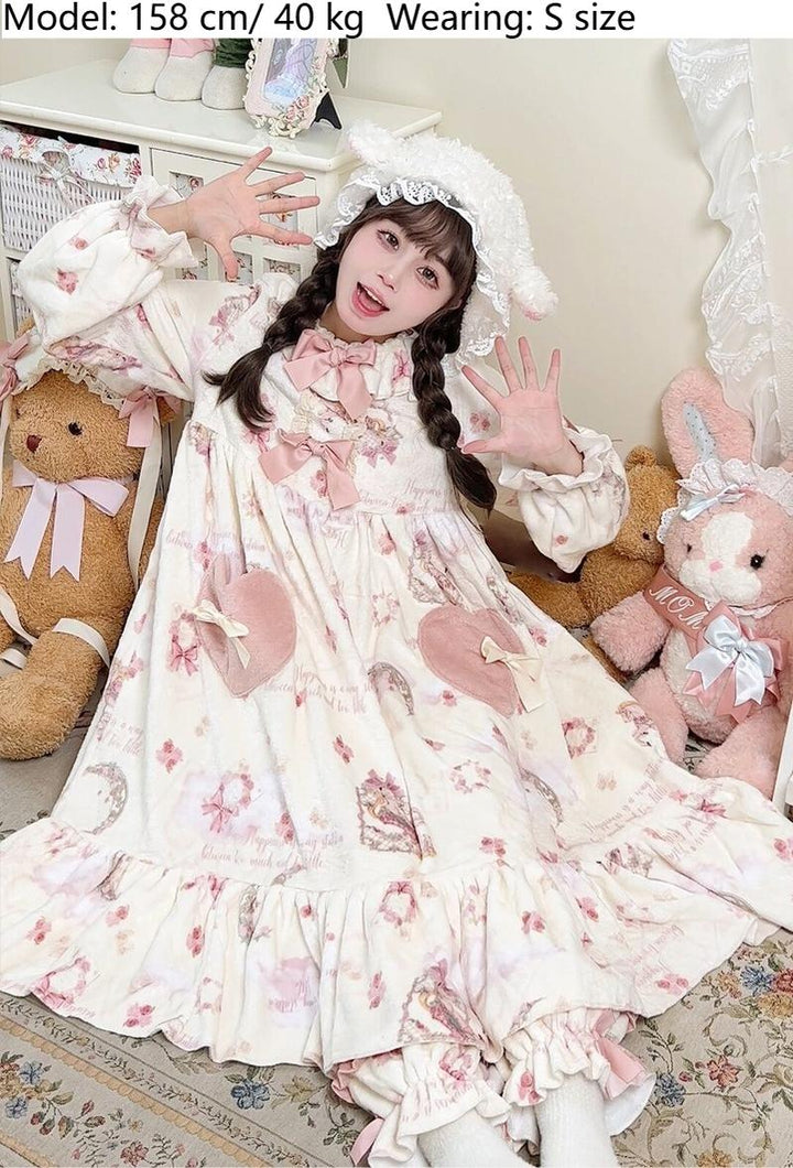 Baduoni~Starry With Moon~Winter Sweet Lolita Nightgown Dress Flannel Dree with Pants