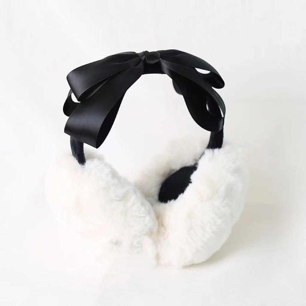 Xiaogui - Winter Lolita Earmuff Bow Plush Earmuff Ear Protector Black