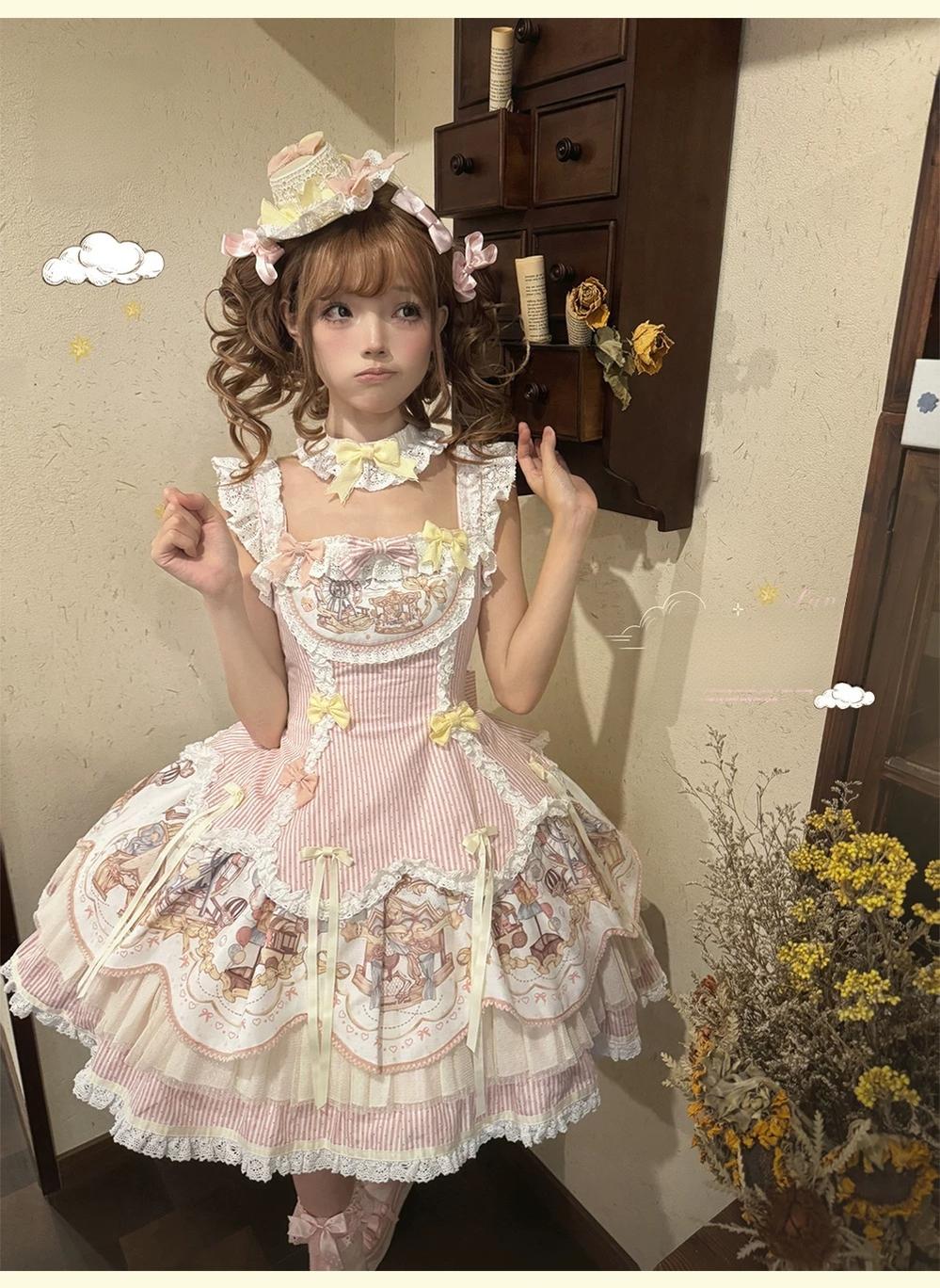 Sunset Ferris Wheel - Sweet Lolita JSK Dress Set, Amusement Park Print 46036:873096