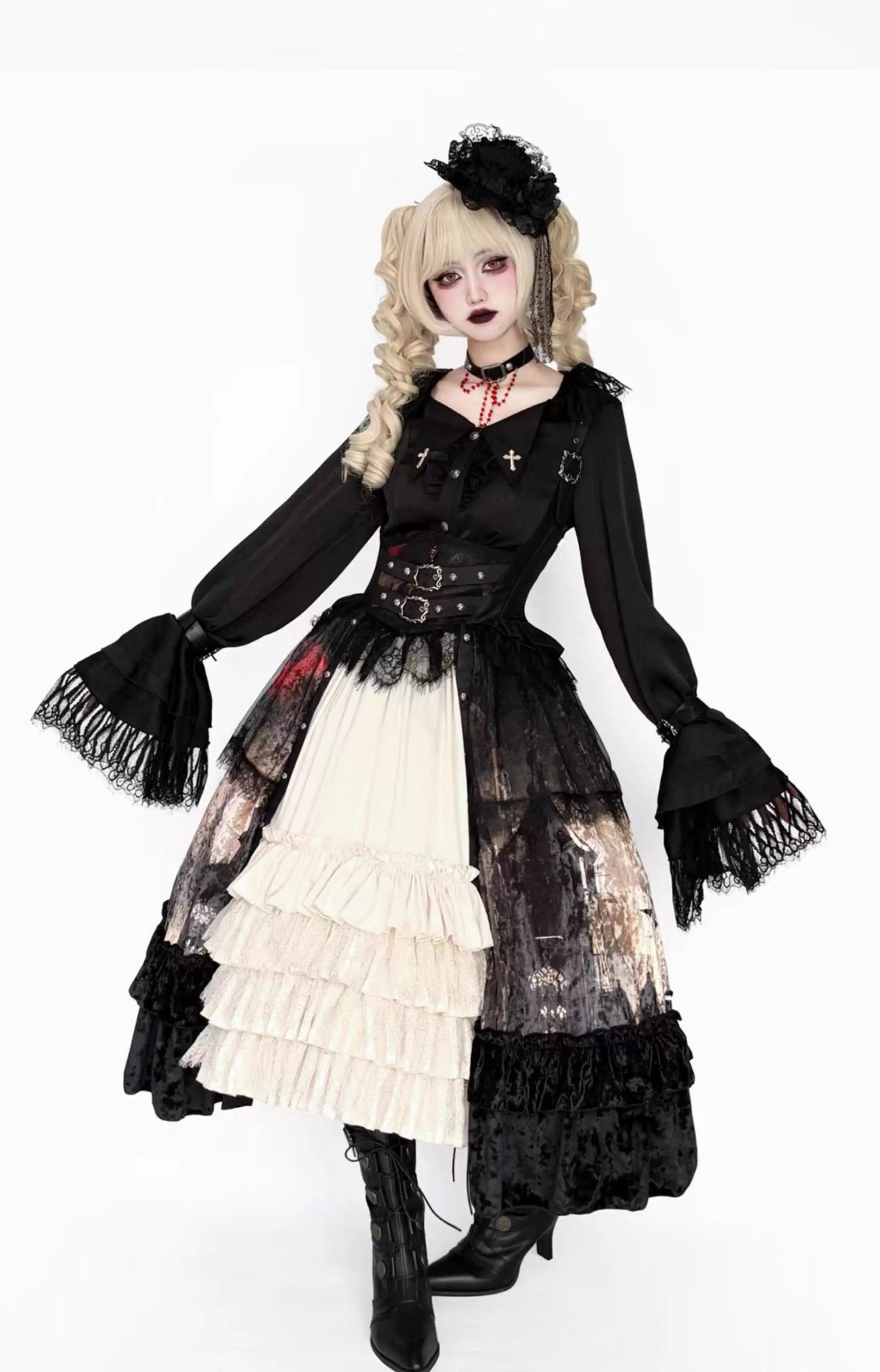 Caged Bird Hotel - Heretic Nun - Halloween Gothic Lolita JSK Dress & Blouse Set