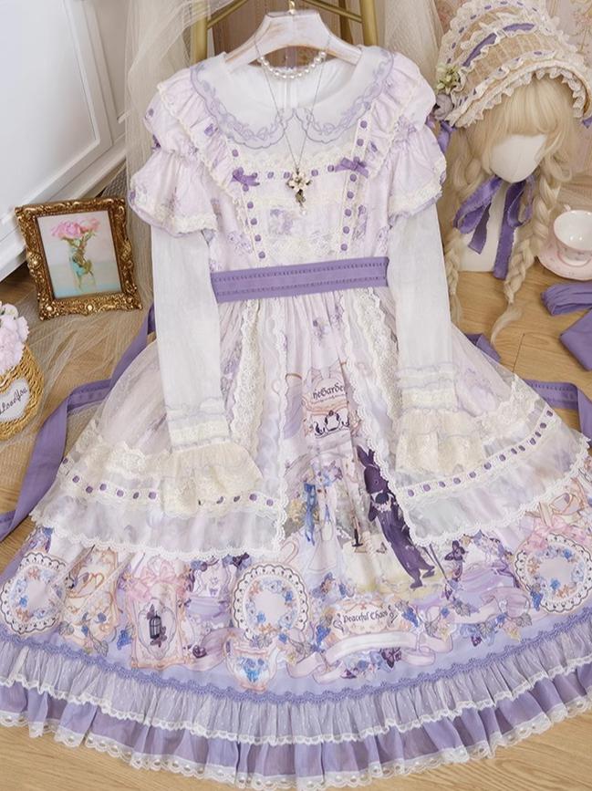 Baduoni~Red Bunny Tea Party~Sweet Lolita OP Classic Dress with Detachable Apron BNT