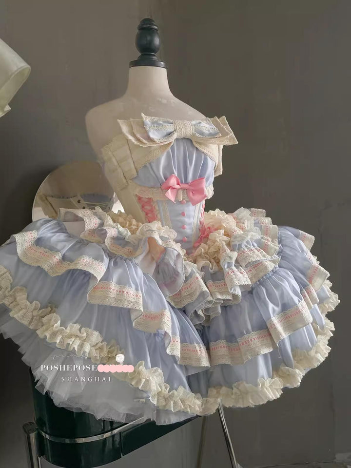 POSHEPOSE~Limited Gratitude Collection~Sweet Lolita Dress High-end Tiered Skirt Dress XS Milk Orchid Little Fairy 
