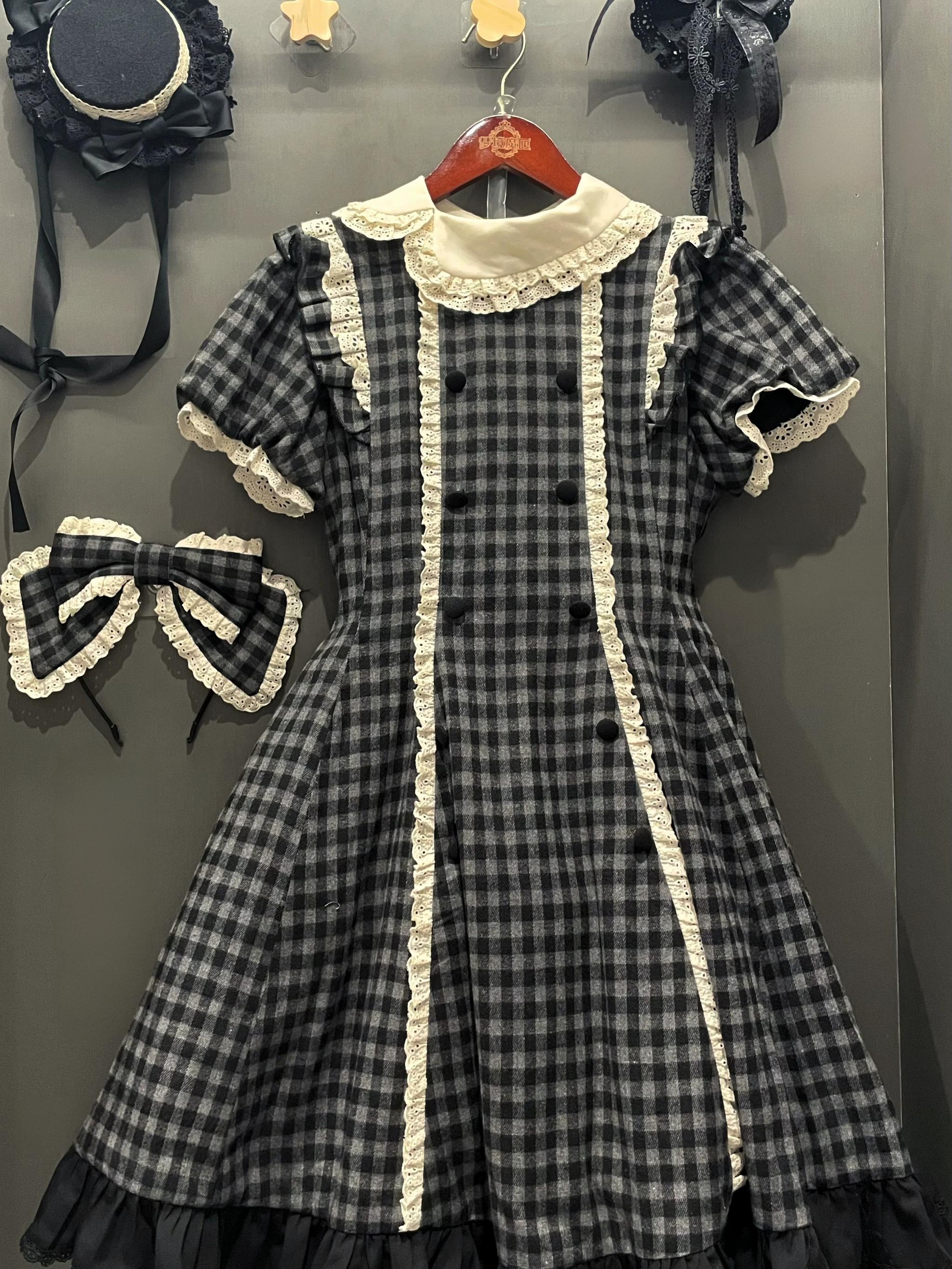 Overseas Letter - Cotton Old School Lolita OP Dress, Gingham & Stripe Patterns (2XL L M S XL XS) 45918:868204