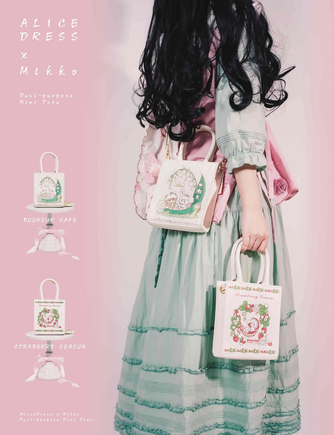 Doll tea party~IP Collab Kawaii Lolita Crossbody Handbag Mini Tote Bag   