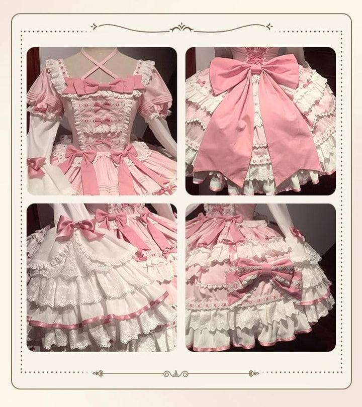 Heartbeat doll~Lily's Tea Party~Pink Old School Lolita OP Dress Long Sleeve