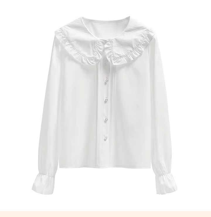 Niu Niu~Plus Size Lolita Shirt Long Sleeve Doll Collar Blouse White L