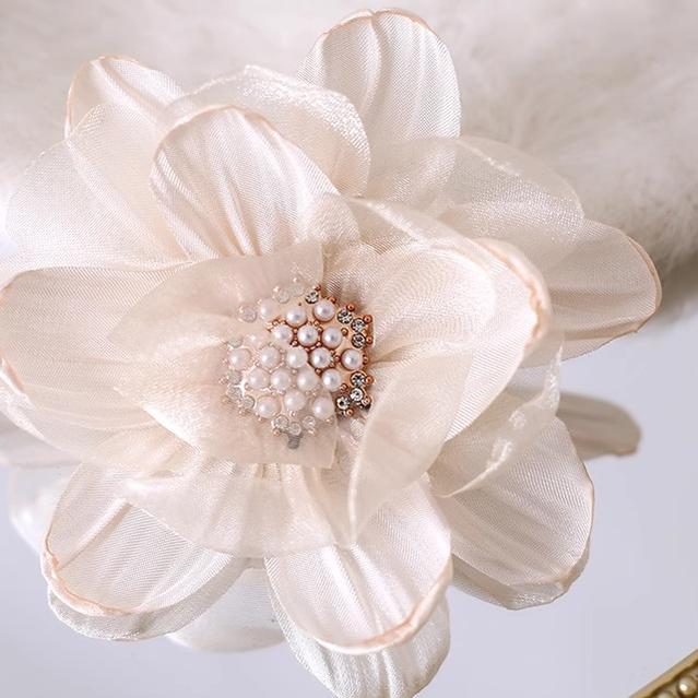 Xiaogui - Elegant Lolita Headdress Organza Flower Hairpin Off-white stamen diamond