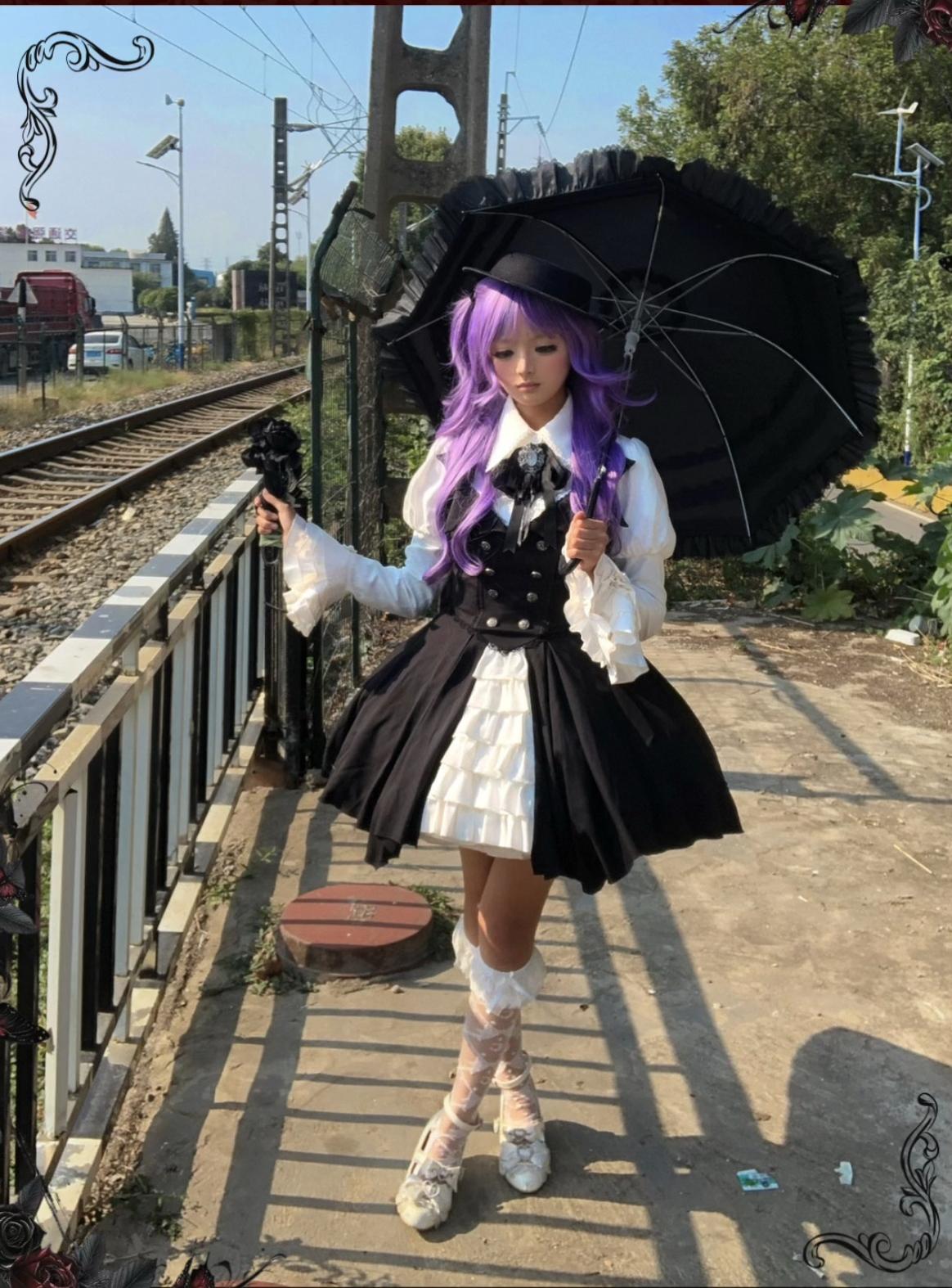 Bat Guardian - Halloween Gothic Lolita JSK Dress Set, Bat Wing Collar 46028:872915