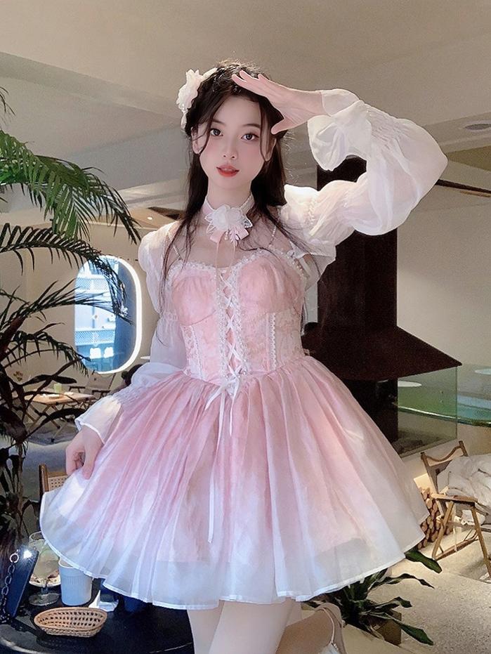 Alice Girl~Wisteria Ballet~Sweet Lolita Jumper Dress JSK Multicolor XS Pink 