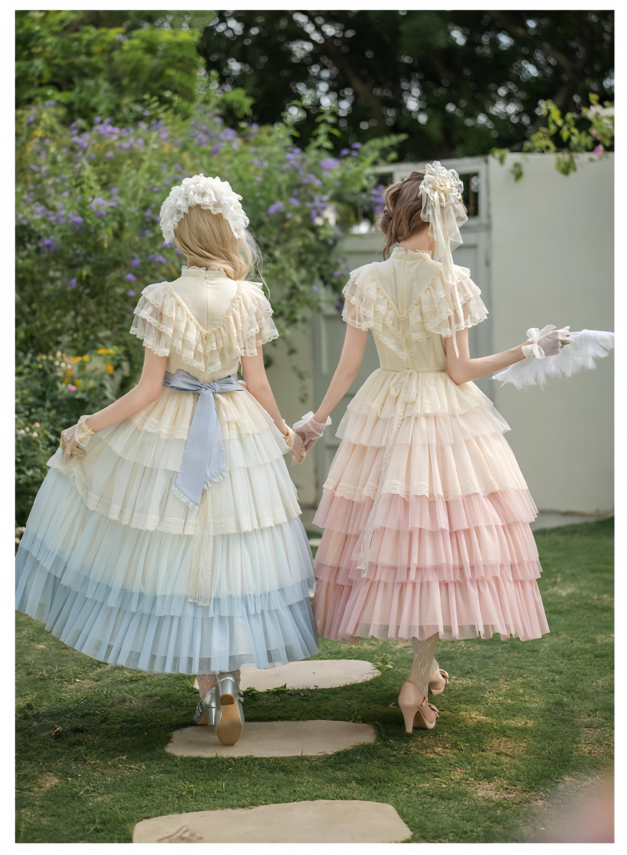 True Vow - Embroidered Classic Lolita Dress, Layered Gradient Hem