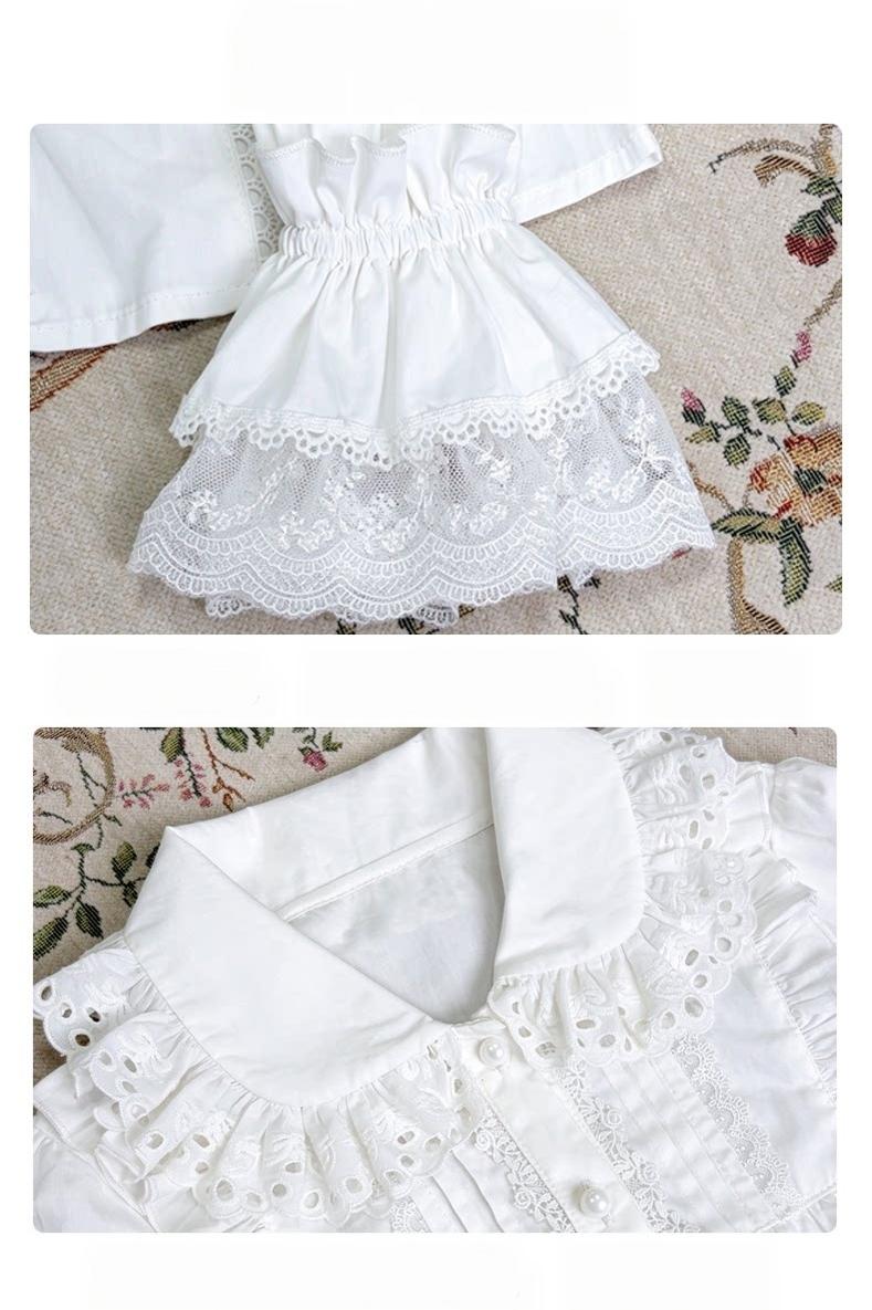 Frostgrain - Cotton Sweet Lolita Long Sleeve Blouse, Peter Pan Collar 46094:874659