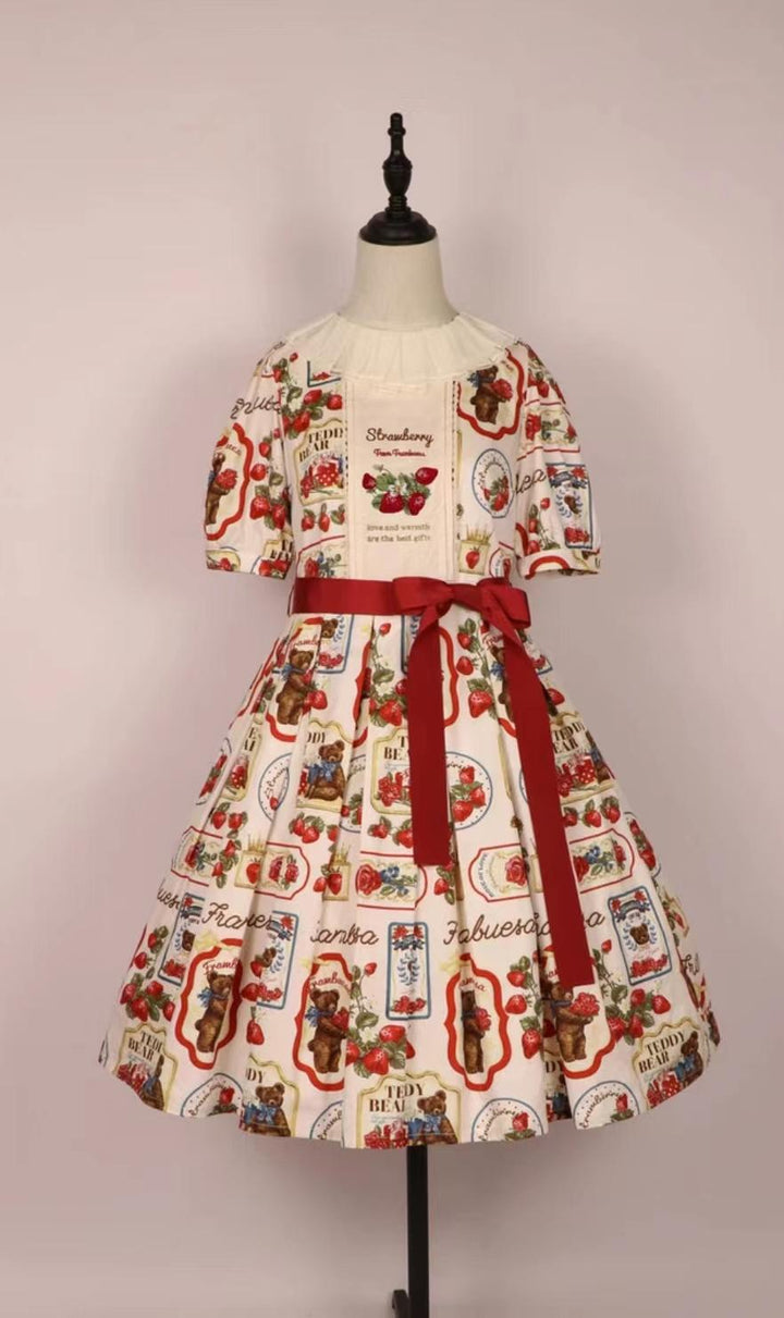 Frambuesa~XiangYe~Sweet Lolita OP Dress Bear Strawberry Prints Dress S (Strawberry Embroidery) Black 