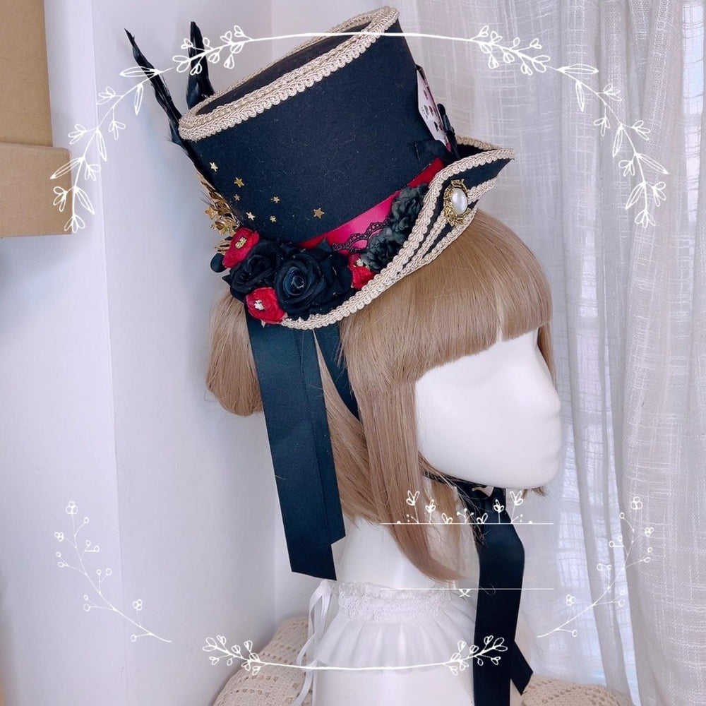 (BFM)Cat Box ~Gothic Lolita Black Hat Feather Poker Gentleman Hat   