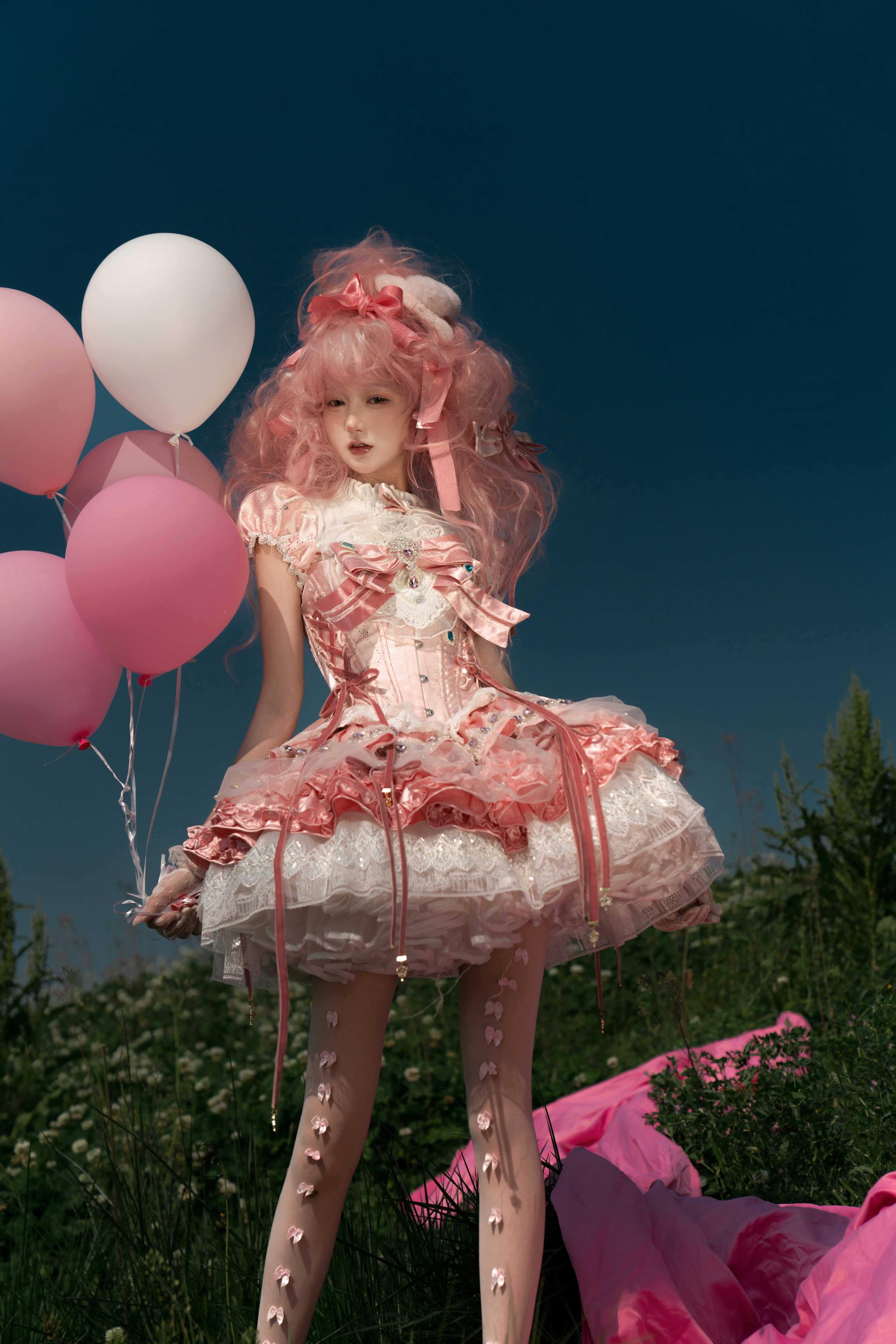 Dream Nuclear Island - Dream Nuclear Bubbles - Pink Sweet Lolita Corset & Tiered SK Pink Top XS