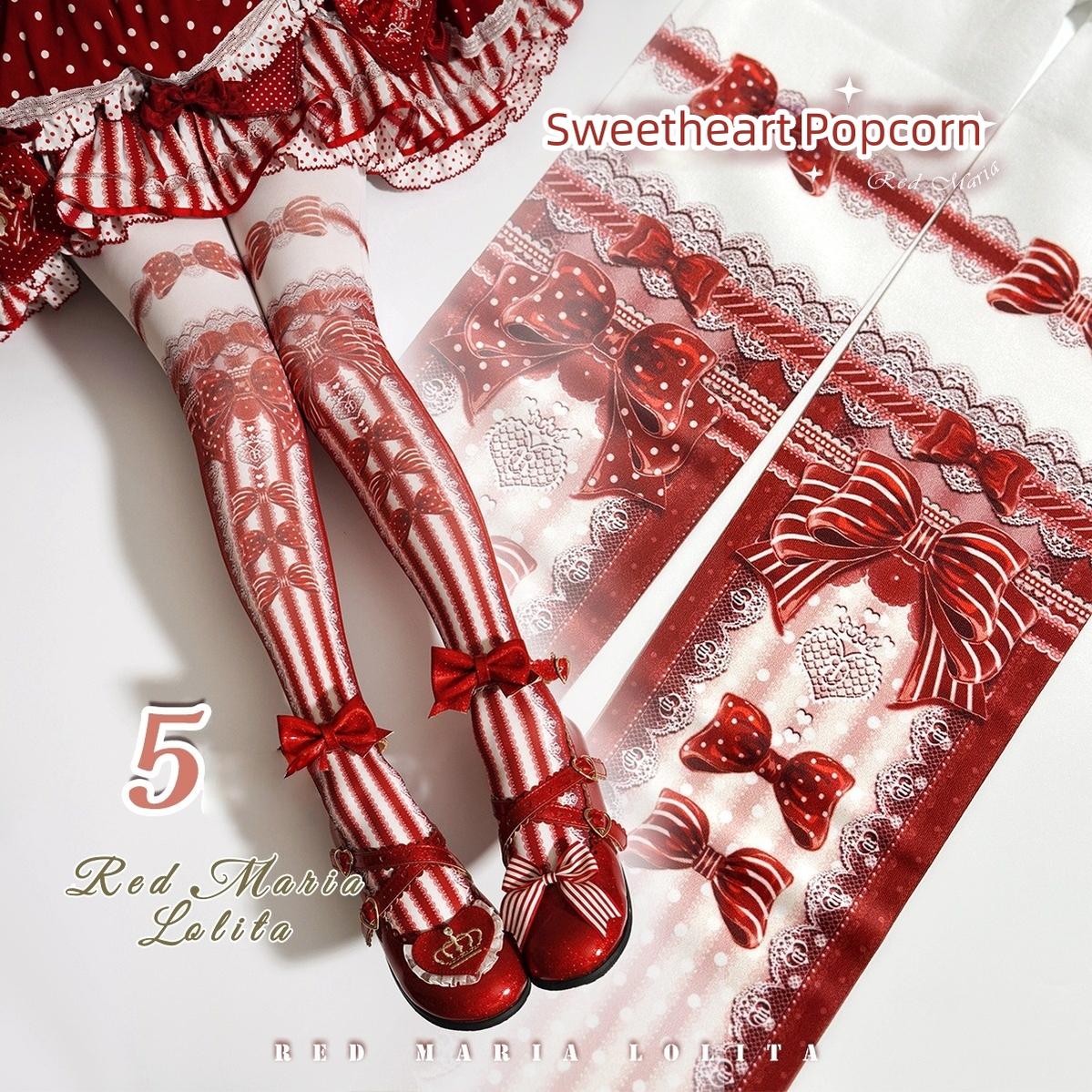 Red Maria - Sweet Lolita Velvet Pantyhose, Bow Printed