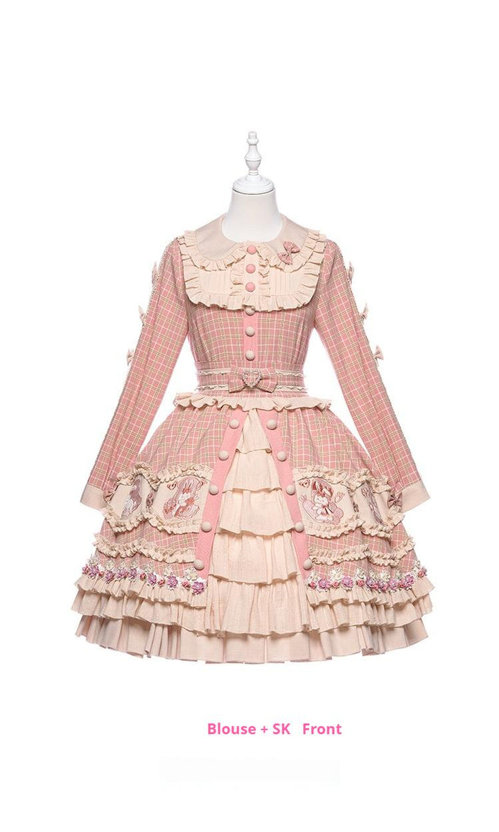 Youpairui~Helford~Sweet Coordinated Lolita Suit Pink Plaid Lolita SK Set   