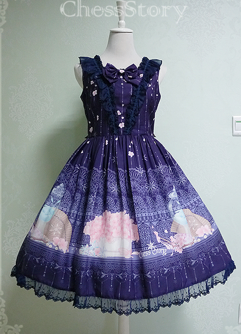 Chess Story~Peach blossom And Snow~Sweet Lolita JSK Multicolor S navy blue 